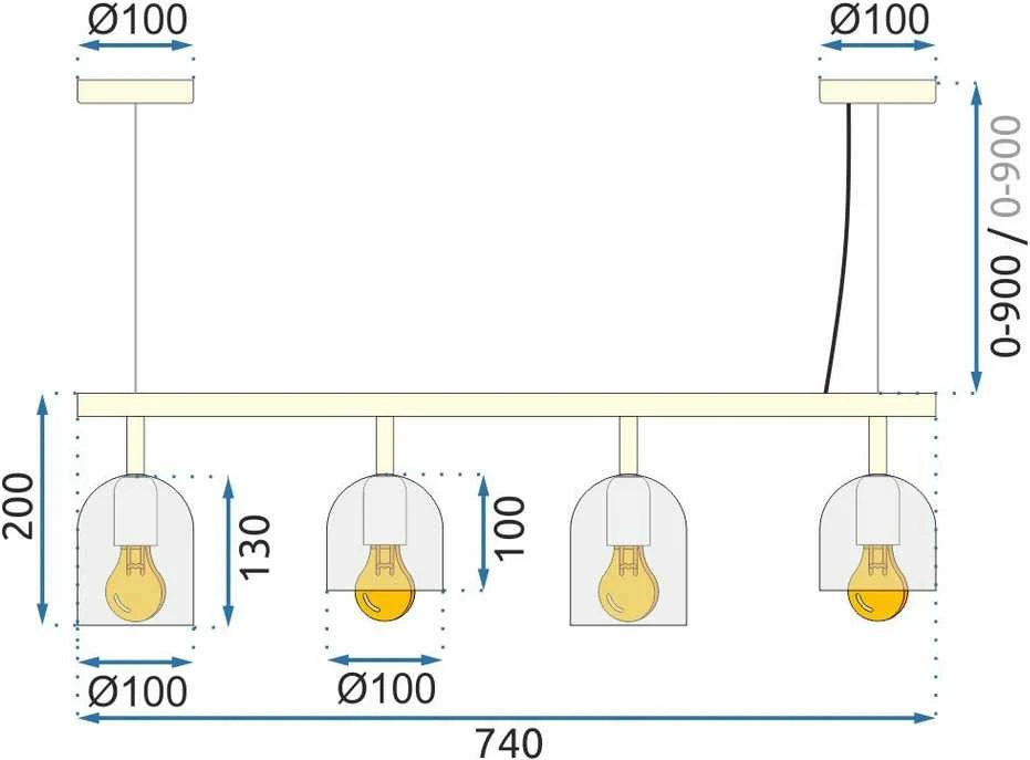 Pakabinamas šviestuvas Toolight Lubų šviestuvas APP1031-4CP Juodas