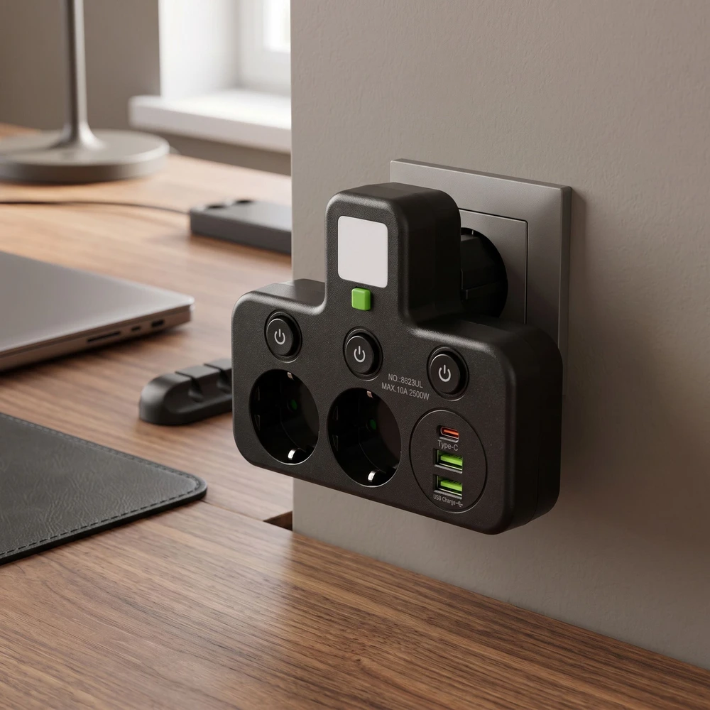Toolight Maitinimo Lizdų Blokas 2 Lizdai + 2x Usb-a + Usb-c Jnh017 Juodas