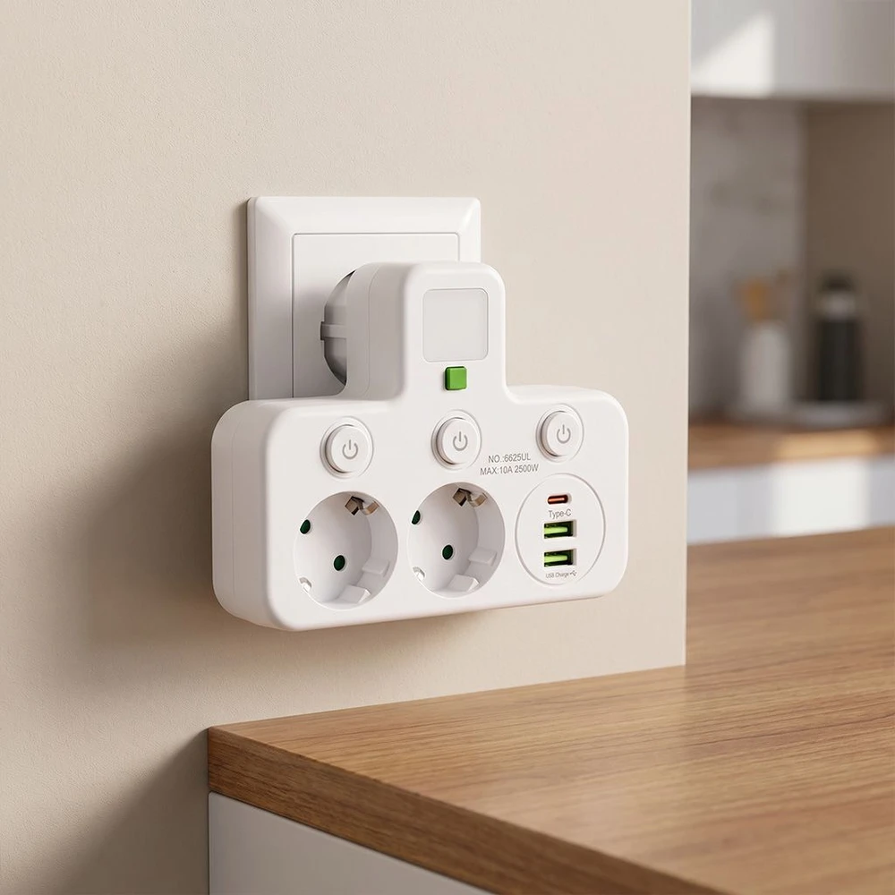 Toolight Maitinimo Lizdų Blokas 2 Lizdai + 2x Usb-a + Usb-c Jnh017 Baltas