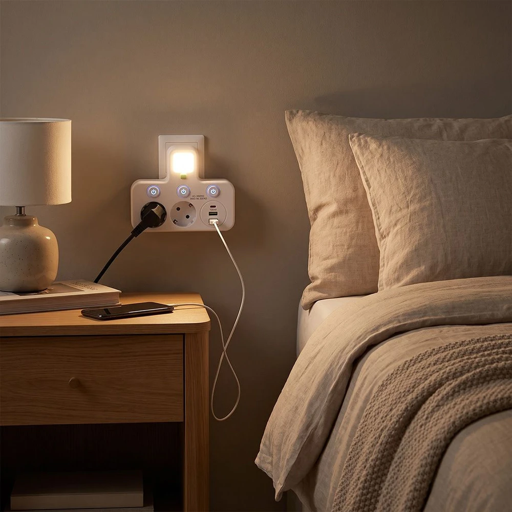 Toolight Maitinimo Lizdų Blokas 2 Lizdai + 2x Usb-a + Usb-c Jnh017 Baltas