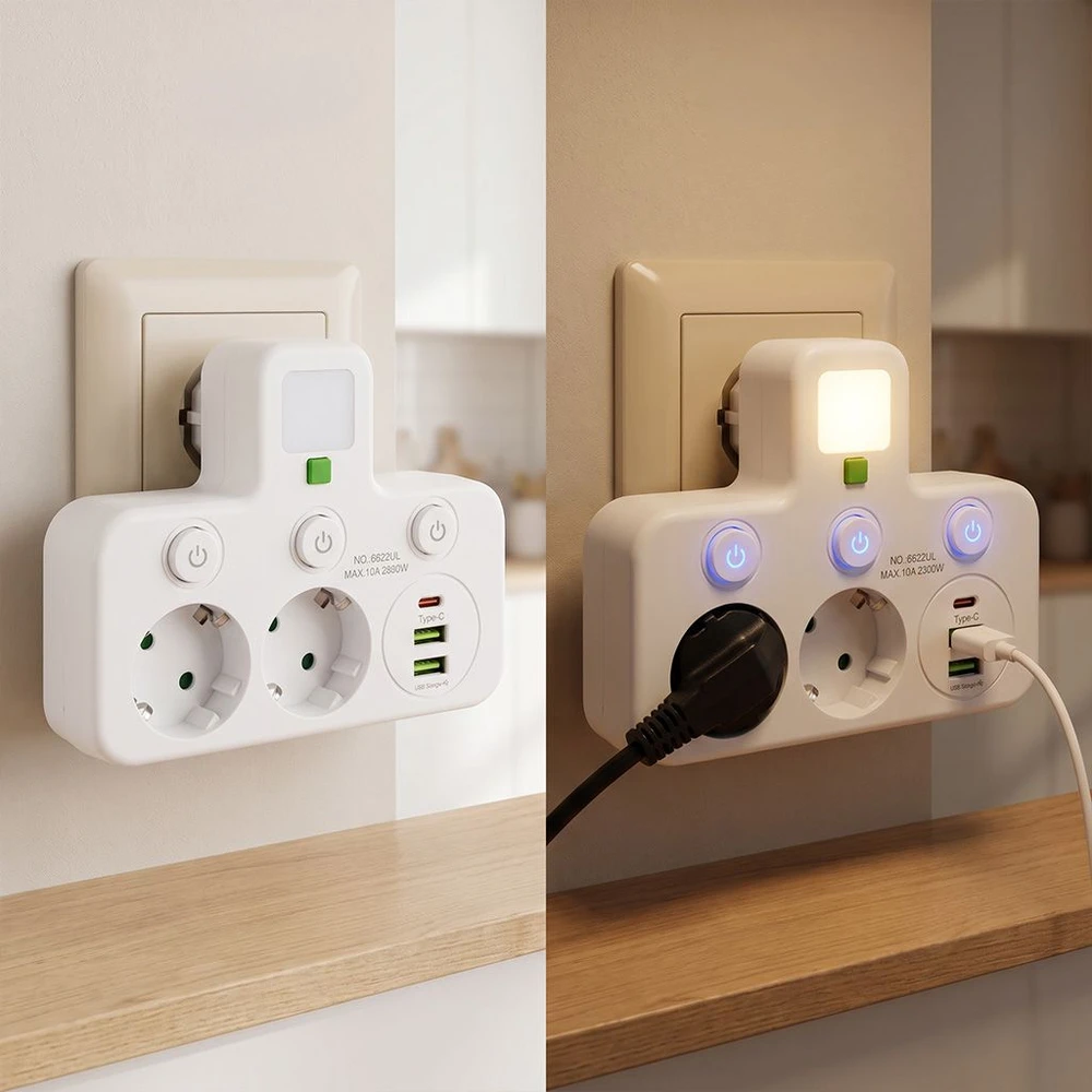 Toolight Maitinimo Lizdų Blokas 2 Lizdai + 2x Usb-a + Usb-c Jnh017 Baltas