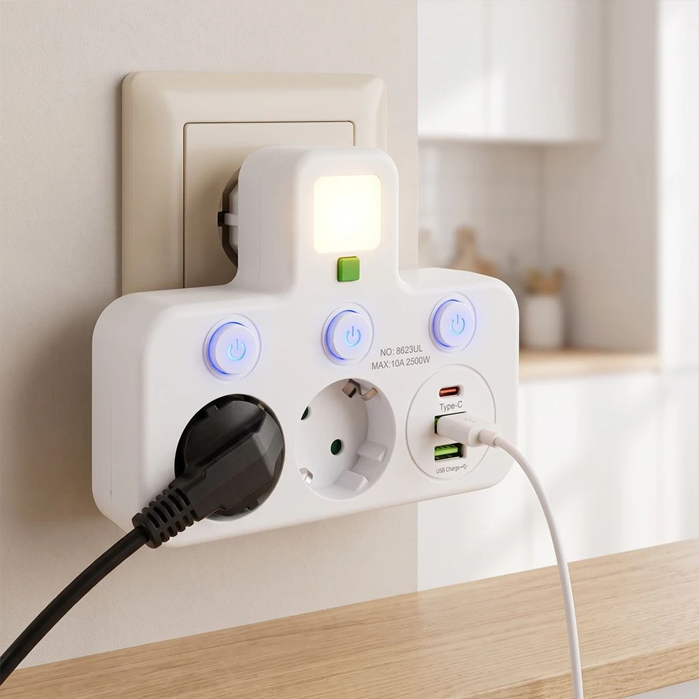 Toolight Maitinimo Lizdų Blokas 2 Lizdai + 2x Usb-a + Usb-c Jnh017 Baltas