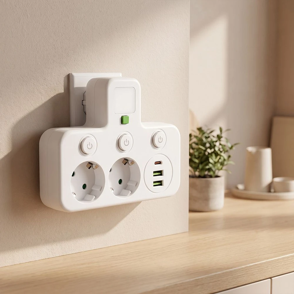 Toolight Maitinimo Lizdų Blokas 2 Lizdai + 2x Usb-a + Usb-c Jnh017 Baltas