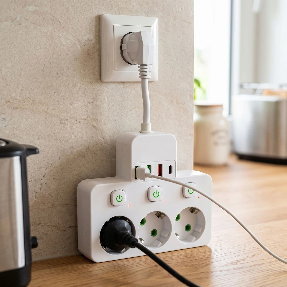Toolight Maitinimo Lizdų Blokas 3 Lizdai + 3x Usb-a + Usb-c Jnh018 Baltas