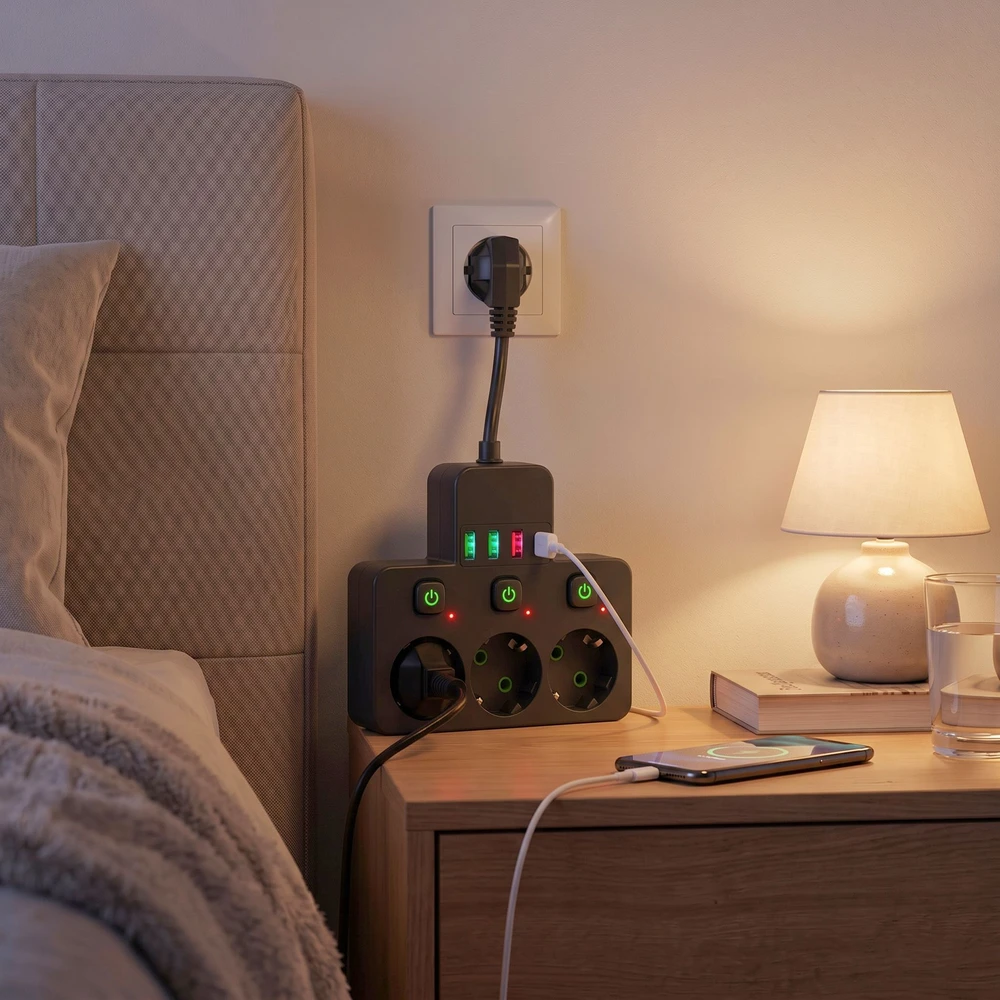 Toolight Maitinimo Lizdų Blokas 3 Lizdai + 3x Usb-a + Usb-c Jnh018 Juodas