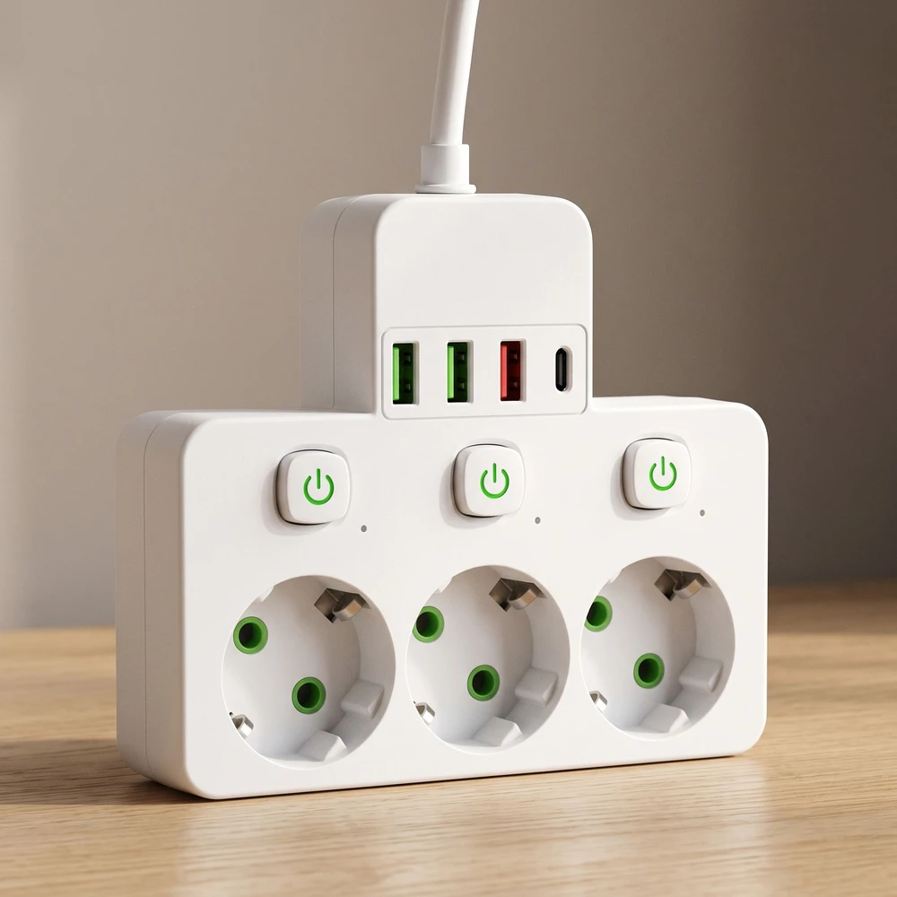 Toolight Maitinimo Lizdų Blokas 3 Lizdai + 3x Usb-a + Usb-c Jnh018 Baltas