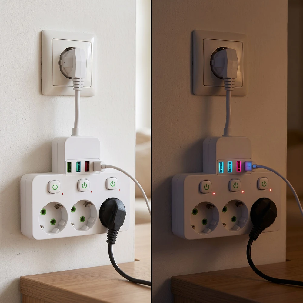 Toolight Maitinimo Lizdų Blokas 3 Lizdai + 3x Usb-a + Usb-c Jnh018 Baltas