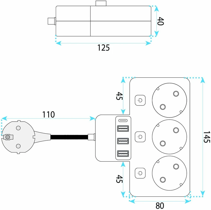 Toolight Maitinimo Lizdų Blokas 3 Lizdai + 3x Usb-a + Usb-c Jnh018 Baltas