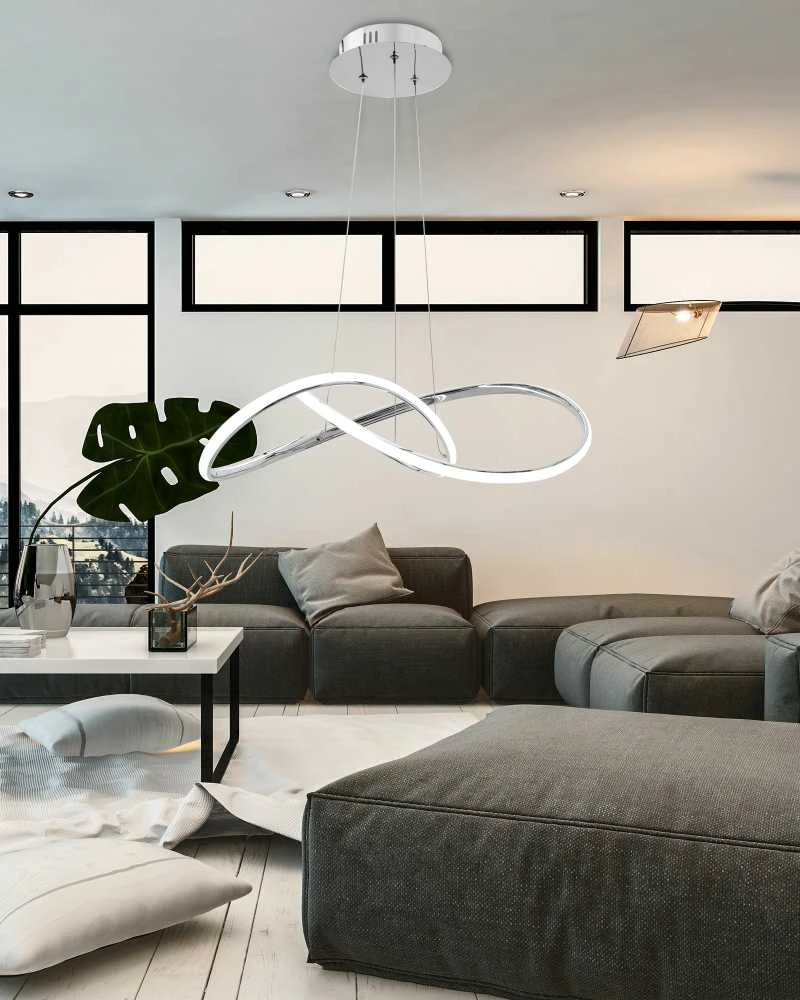 Pakabinamas šviestuvas Toolight Modernus LED lubų šviestuvas Ring+nuotolinio valdymo pultas APP393-CP Chrominis