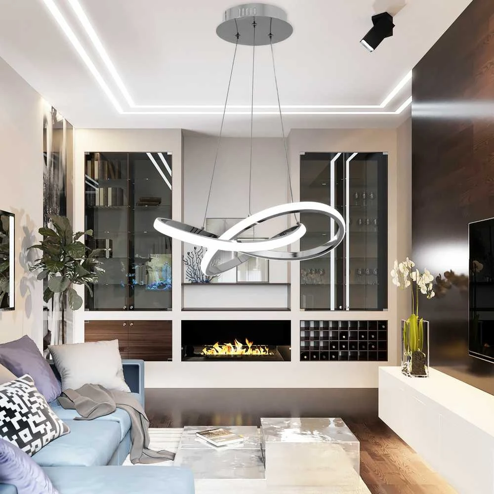 Pakabinamas šviestuvas Toolight Modernus LED Šviestuvas Ring+nuotolinio valdymo pultas APP389-CP Chrominis