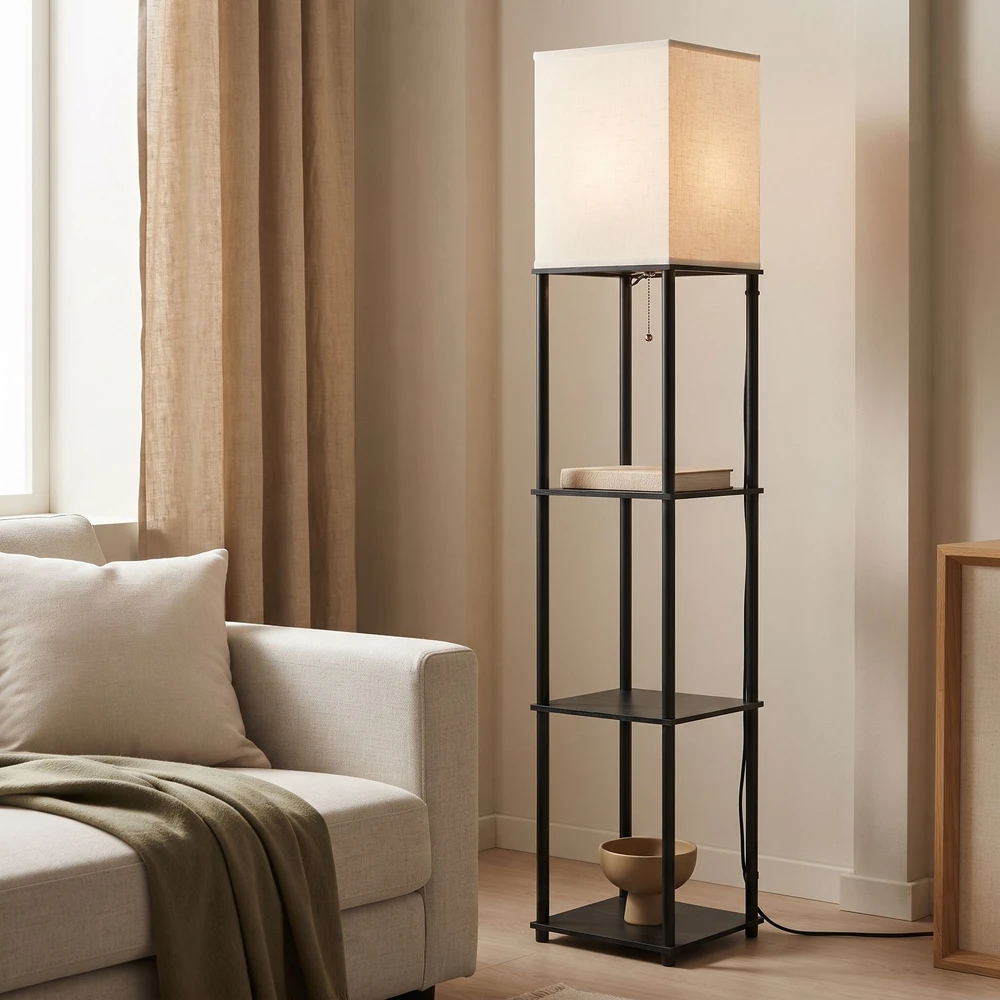 Toolight Pastatomas Grindų Šviestuvas Jnh050-1f Baltas Su Lentynomis
