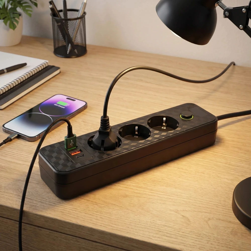 Toolight Prailgintuvas Maitinimo Blokas 3 Lizdai + 2x Usb-a + Usb-c Jnh020-3a Juodas