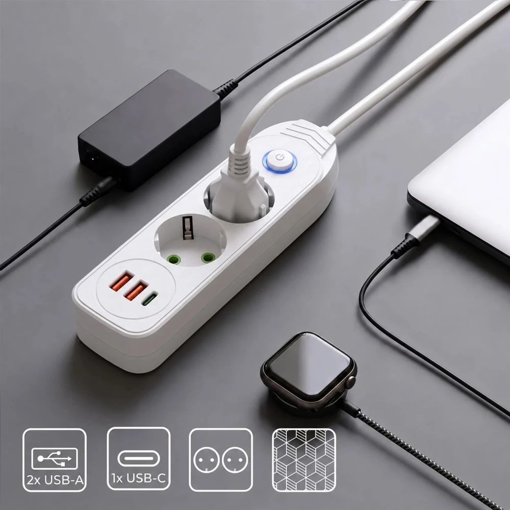 Toolight Prailgintuvas Maitinimo Blokas 2 Lizdai + 2x Usb-a + Usb-c Jnh024-3b Baltas