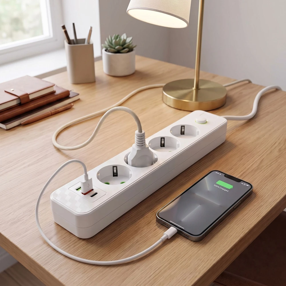 Toolight Prailgintuvas Maitinimo Blokas 4 Lizdai + 2x Usb-a + Usb-c Jnh021-4a Baltas