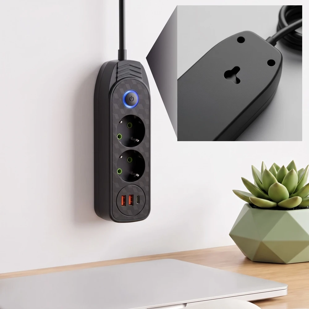 Toolight Prailgintuvas Maitinimo Blokas 2 Lizdai + 2x Usb-a + Usb-c Jnh023-2b Juodas