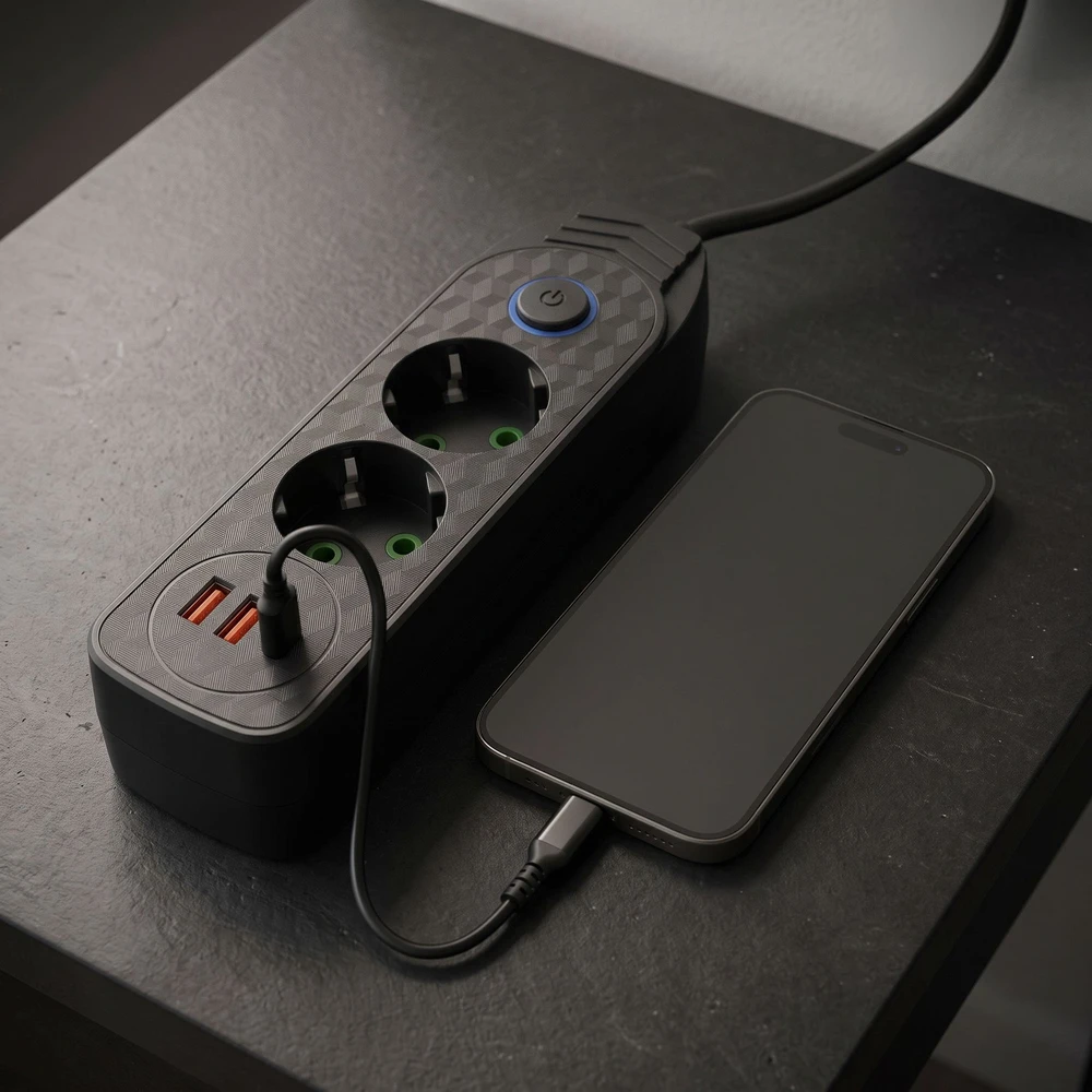Toolight Prailgintuvas Maitinimo Blokas 2 Lizdai + 2x Usb-a + Usb-c Jnh023-2b Juodas