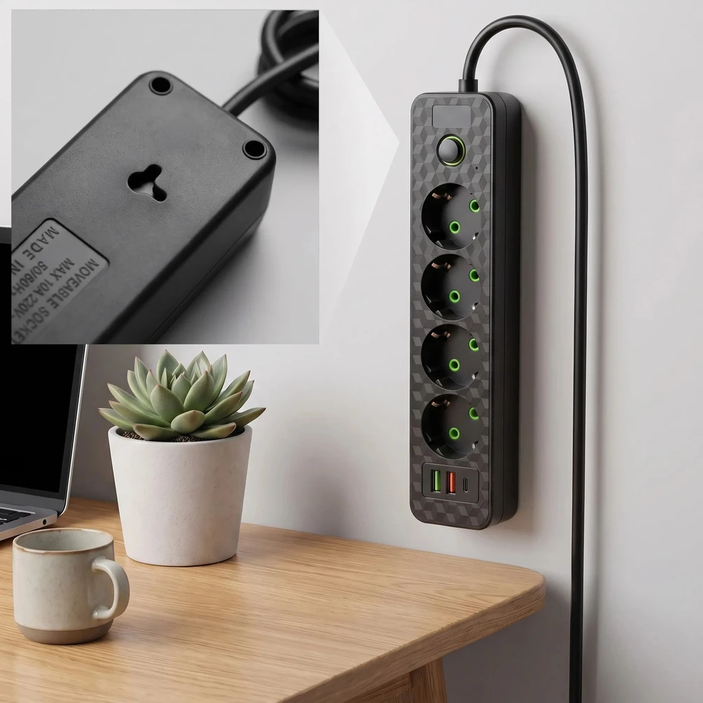 Toolight Prailgintuvas Maitinimo Blokas 4 Lizdai + 2x Usb-a + Usb-c Jnh021-4a Juodas