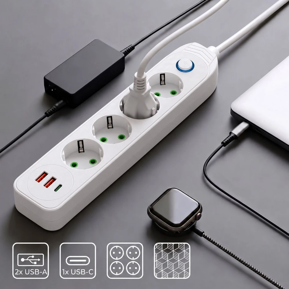 Toolight Prailgintuvas Maitinimo Blokas 4 Lizdai + 2x Usb-a + Usb-c Jnh025-4b Baltas