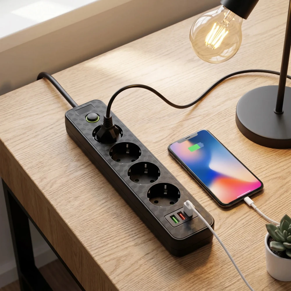 Toolight Prailgintuvas Maitinimo Blokas 4 Lizdai + 2x Usb-a + Usb-c Jnh021-4a Juodas