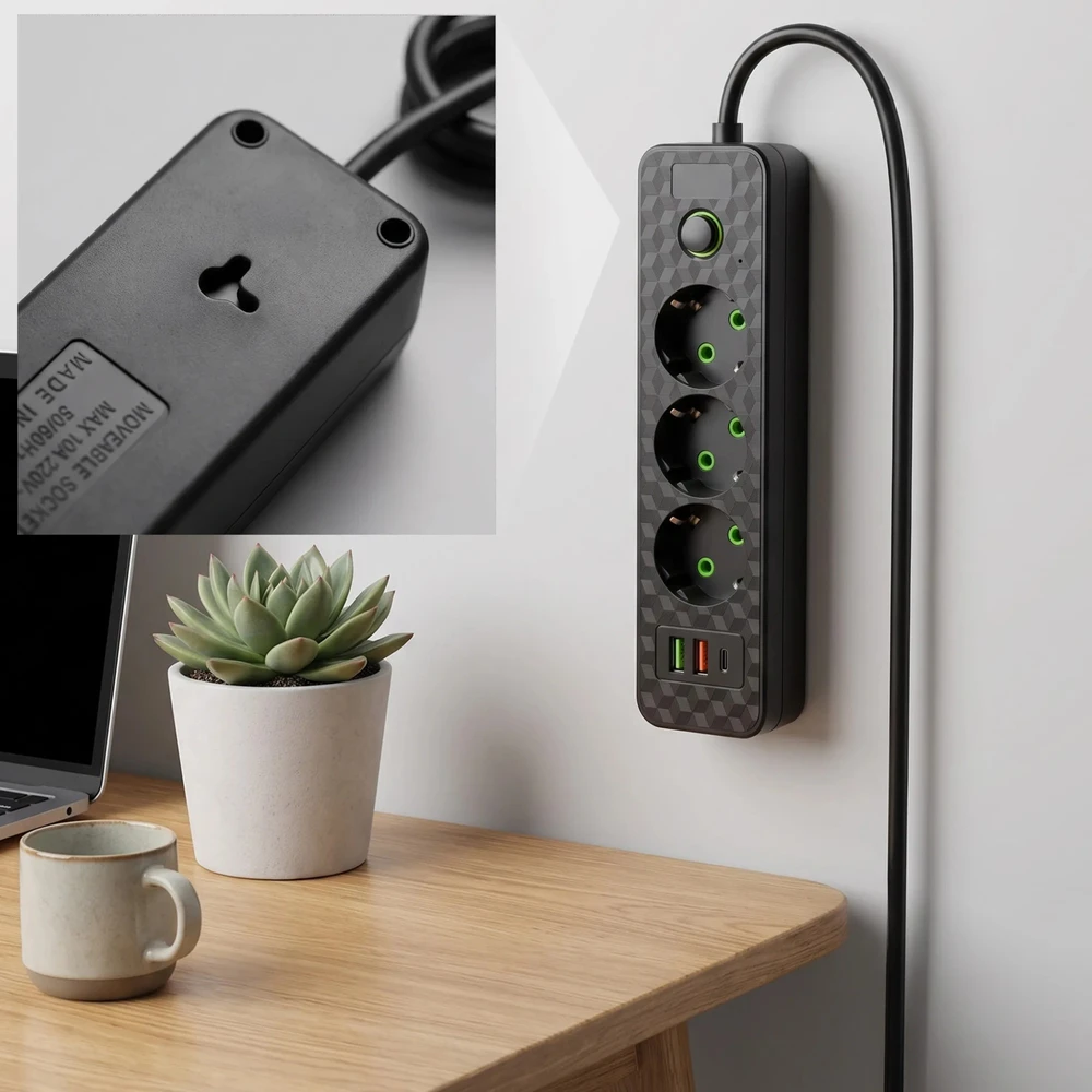 Toolight Prailgintuvas Maitinimo Blokas 3 Lizdai + 2x Usb-a + Usb-c Jnh020-3a Juodas