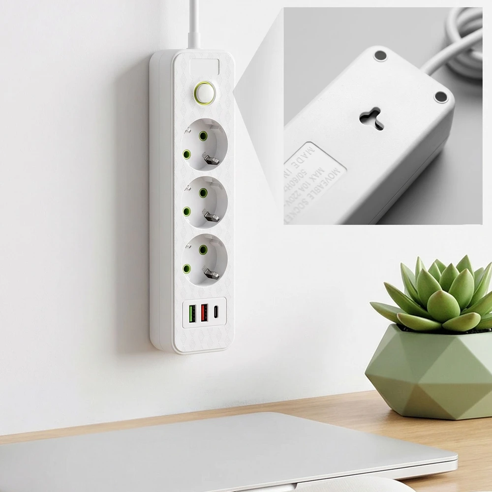 Toolight Prailgintuvas Maitinimo Blokas 3 Lizdai + 2x Usb-a + Usb-c Jnh020-3a Baltas
