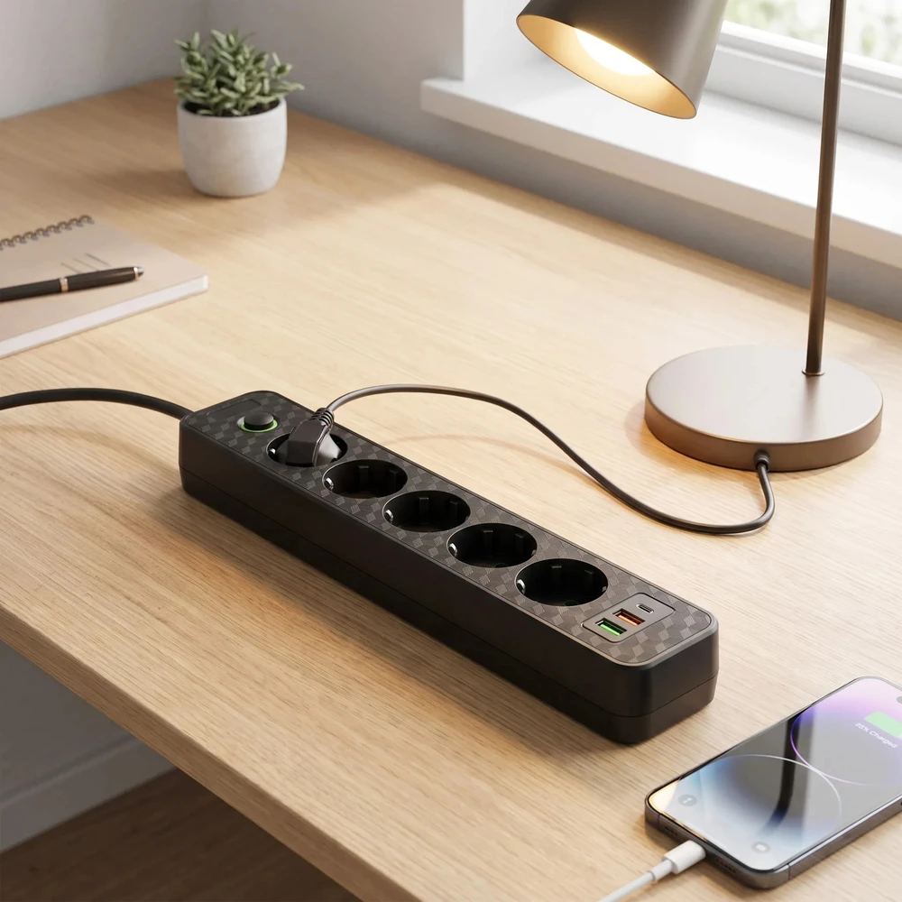 Toolight Prailgintuvas Maitinimo Blokas 5 Lizdai + 2x Usb-a + Usb-c Rea Jnh022-5a Juodas