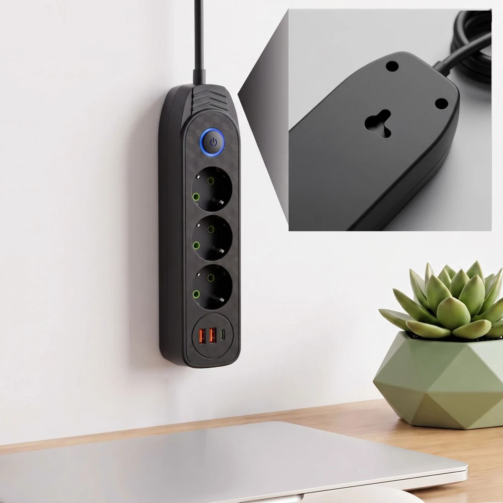 Toolight Prailgintuvas Maitinimo Blokas 3 Lizdai + 2x Usb-a + Usb-c Jnh024-3b Juodas