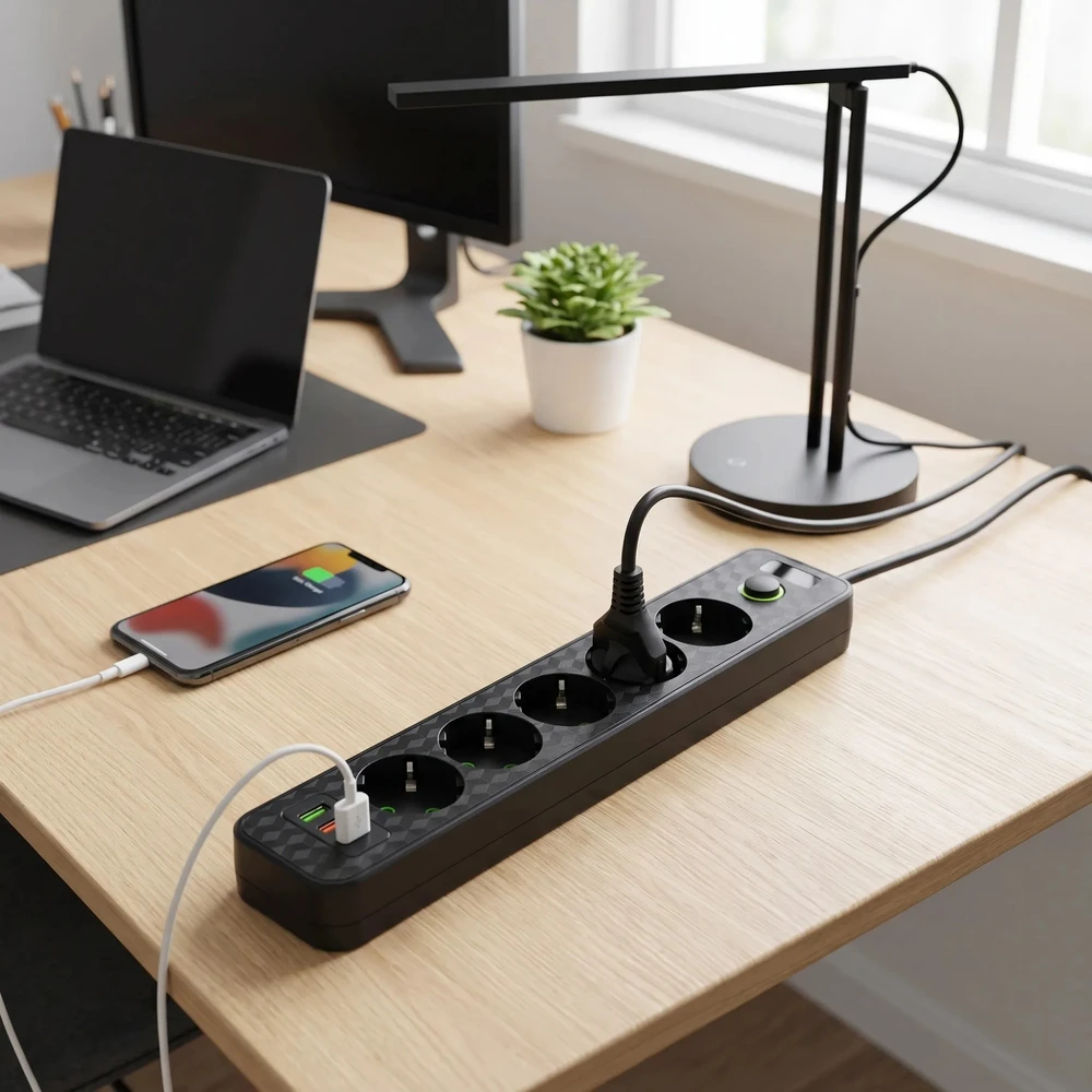 Toolight Prailgintuvas Maitinimo Blokas 5 Lizdai + 2x Usb-a + Usb-c Rea Jnh022-5a Juodas