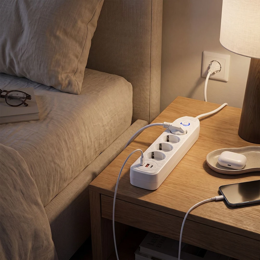 Toolight Prailgintuvas Maitinimo Blokas 4 Lizdai + 2x Usb-a + Usb-c Jnh025-4b Baltas