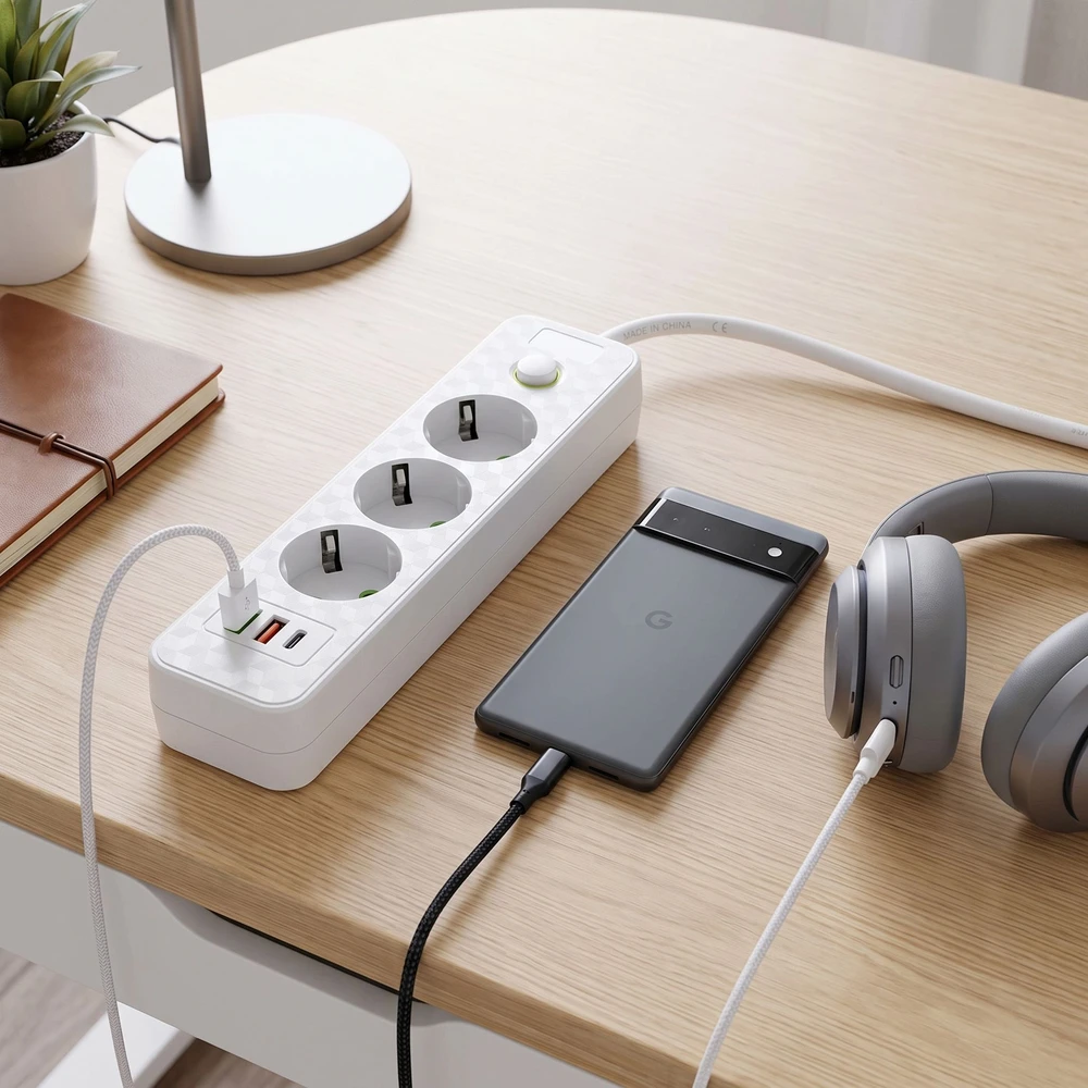 Toolight Prailgintuvas Maitinimo Blokas 3 Lizdai + 2x Usb-a + Usb-c Jnh020-3a Baltas