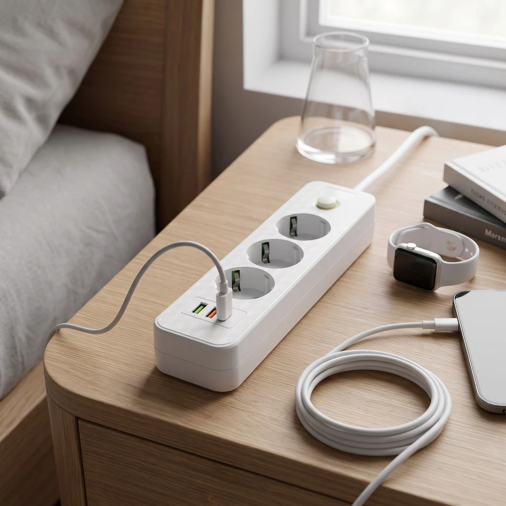 Toolight Prailgintuvas Maitinimo Blokas 3 Lizdai + 2x Usb-a + Usb-c Jnh020-3a Baltas