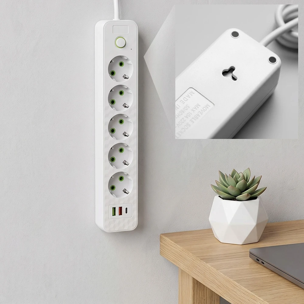 Toolight Prailgintuvas Maitinimo Blokas 5 Lizdai + 2x Usb-a + Usb-c Jnh022-5a Baltas