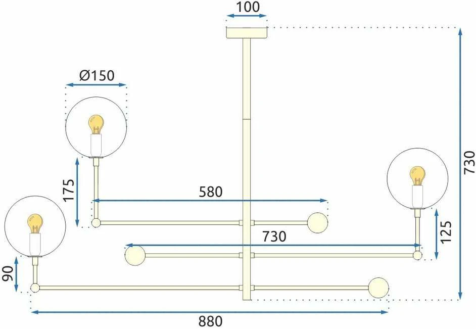 Toolight Stiklinis rutulinis pakabinamas šviestuvas 6 vnt APP919-6CP Auksinis
