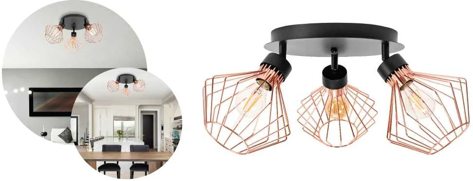 Lubinis šviestuvas Toolight Šviestuvas lubinis trigubas Loft Plafon Juodas Rose APP536-3C