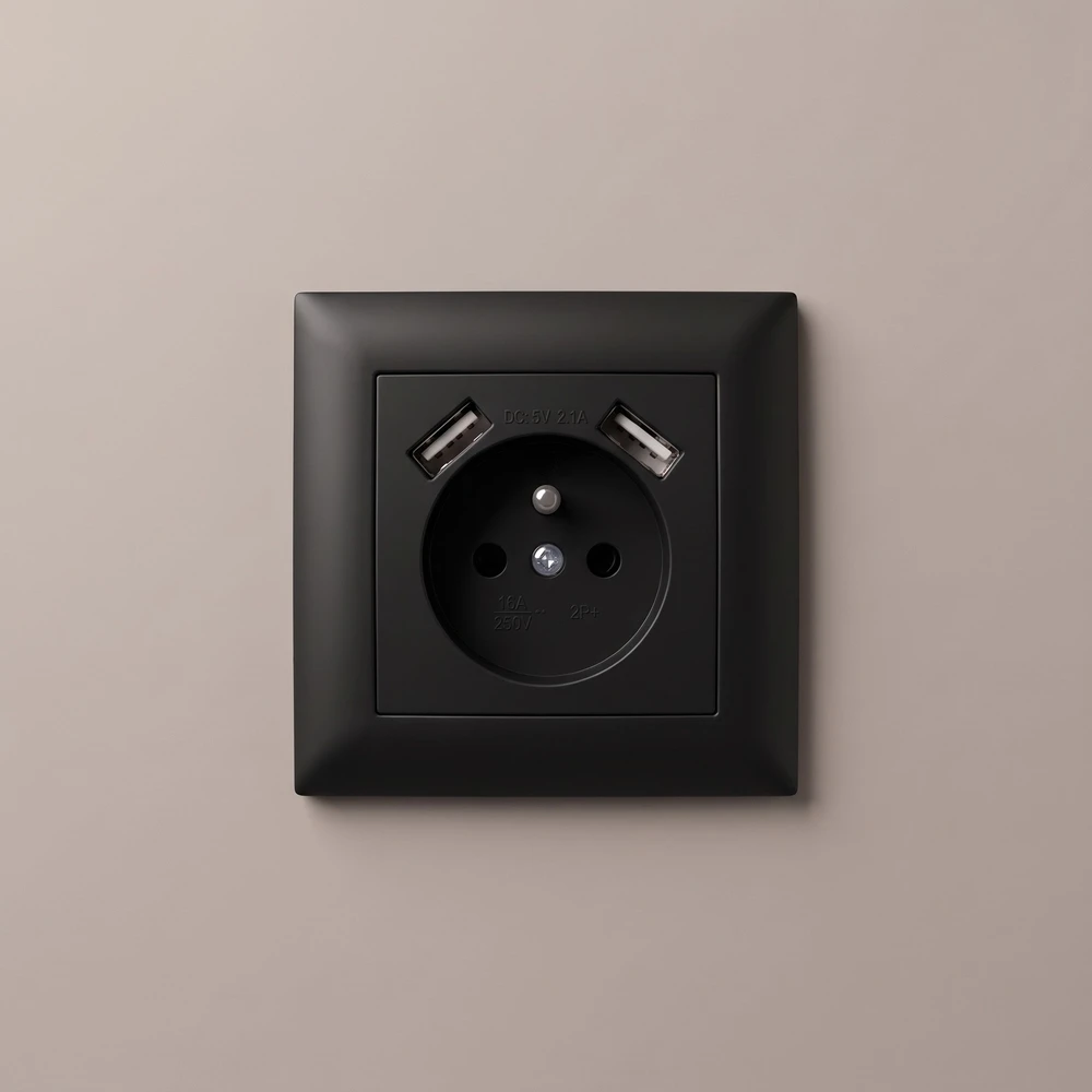 Toolight Viengubas Lizdas Su Įžeminimu + 2x Usb-a Oste Jnh003-g Juodas