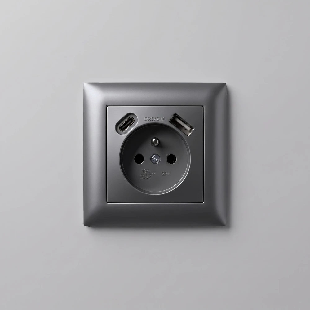 Toolight Viengubas Lizdas Su Įžeminimu + Usb-a Usb-c Oste Jnh004-g Pilkas