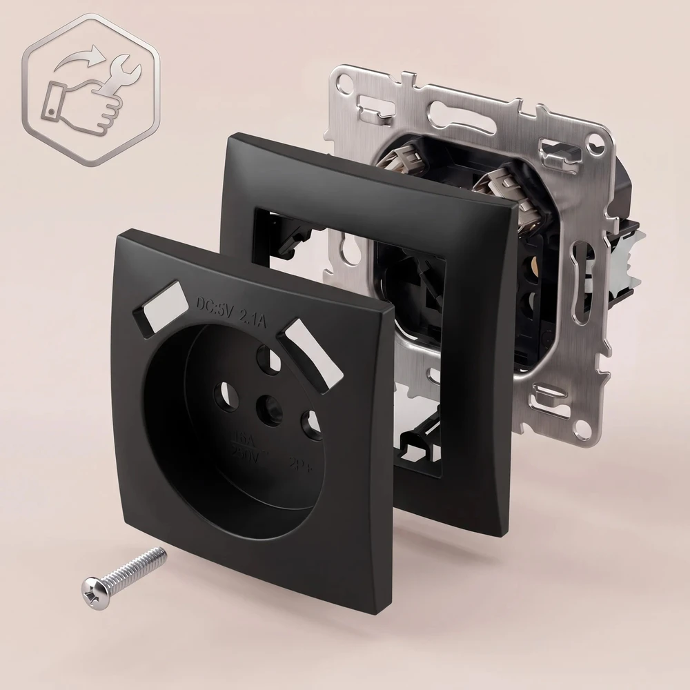 Toolight Viengubas Lizdas Su Įžeminimu + 2x Usb-a Oste Jnh003-g Juodas