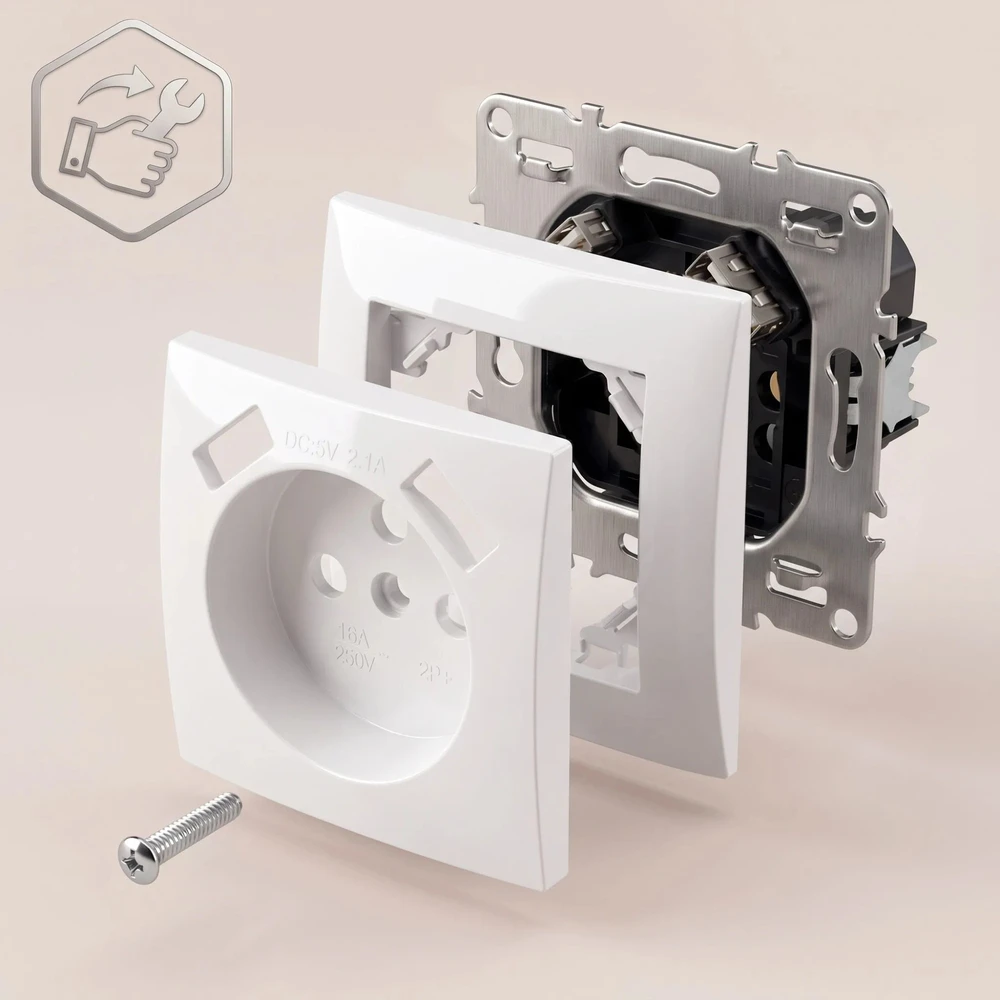 Toolight Viengubas Lizdas Su Įžeminimu + 2x Usb-a Oste Jnh003-g Baltas
