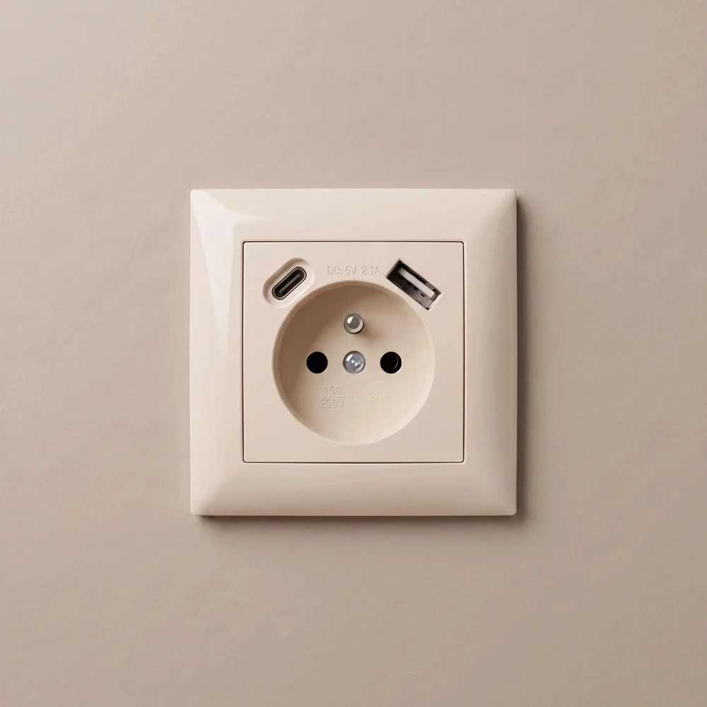 Toolight Viengubas Lizdas Su Įžeminimu + Usb-a Usb-c Oste Jnh004-g rusvai gelsvas