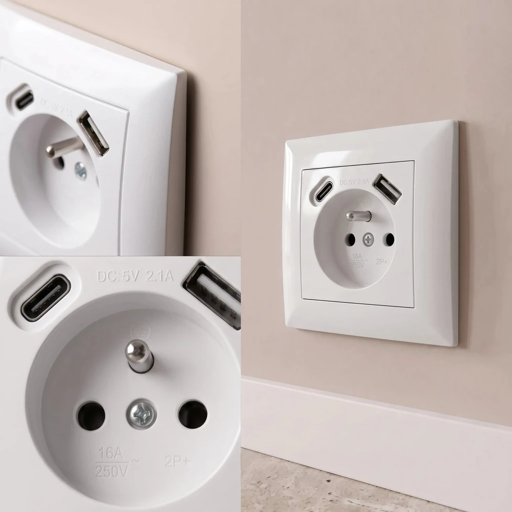 Toolight Viengubas Lizdas Su Įžeminimu + Usb-a Usb-c Oste Jnh004-g Baltas