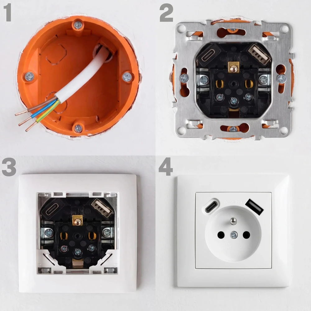 Toolight Viengubas Lizdas Su Įžeminimu + Usb-a Usb-c Oste Jnh004-g Baltas
