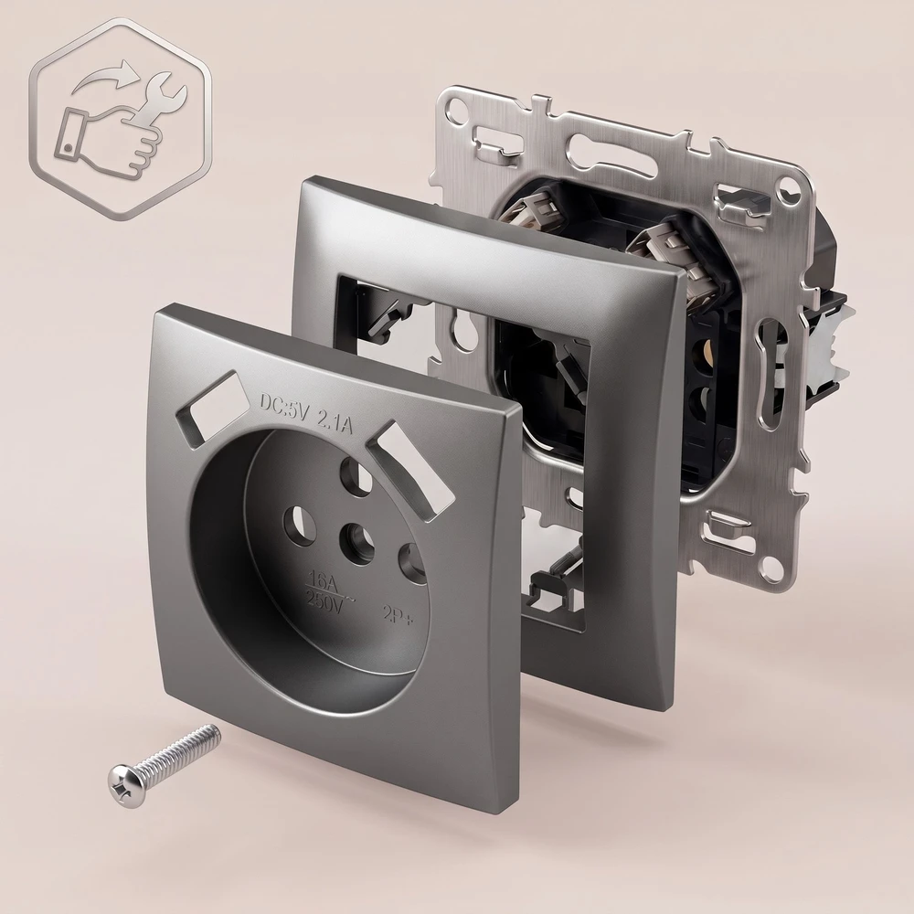 Toolight Viengubas Lizdas Su Įžeminimu + 2x Usb-a Oste Jnh003-g Pilkas