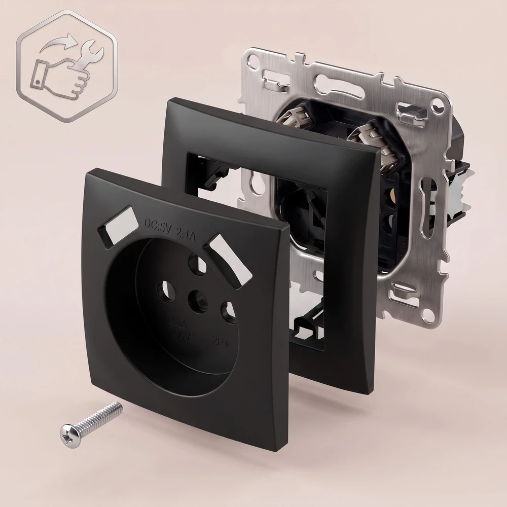 Toolight Viengubas Lizdas Su Įžeminimu + 2x Usb-a Oste Jnh003-g Juodas