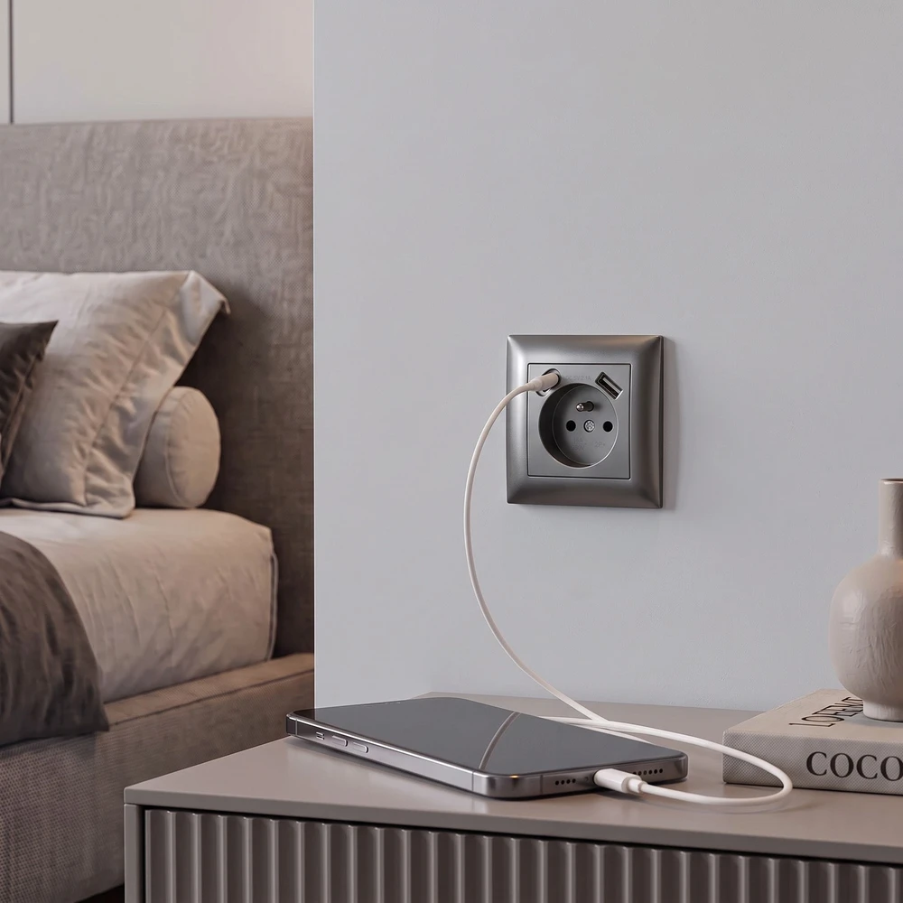 Toolight Viengubas Lizdas Su Įžeminimu + Usb-a Usb-c Oste Jnh004-g Pilkas