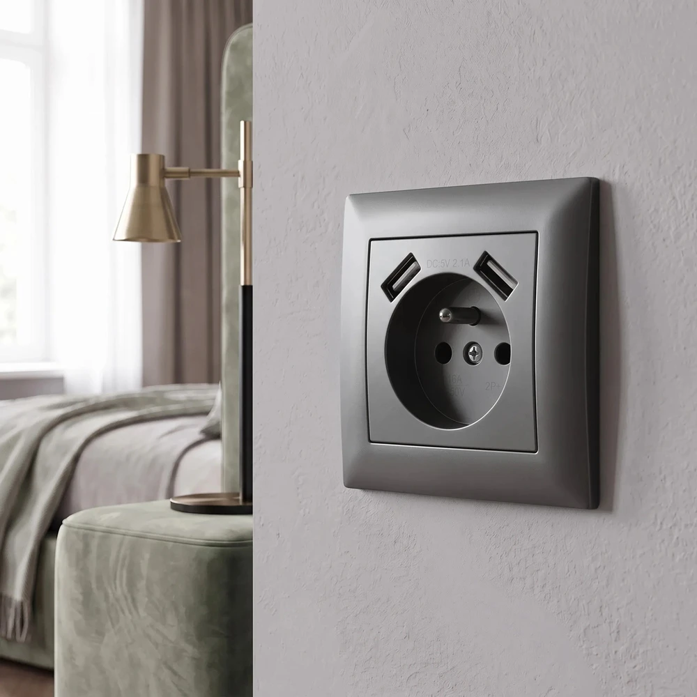 Toolight Viengubas Lizdas Su Įžeminimu + 2x Usb-a Oste Jnh003-g Pilkas