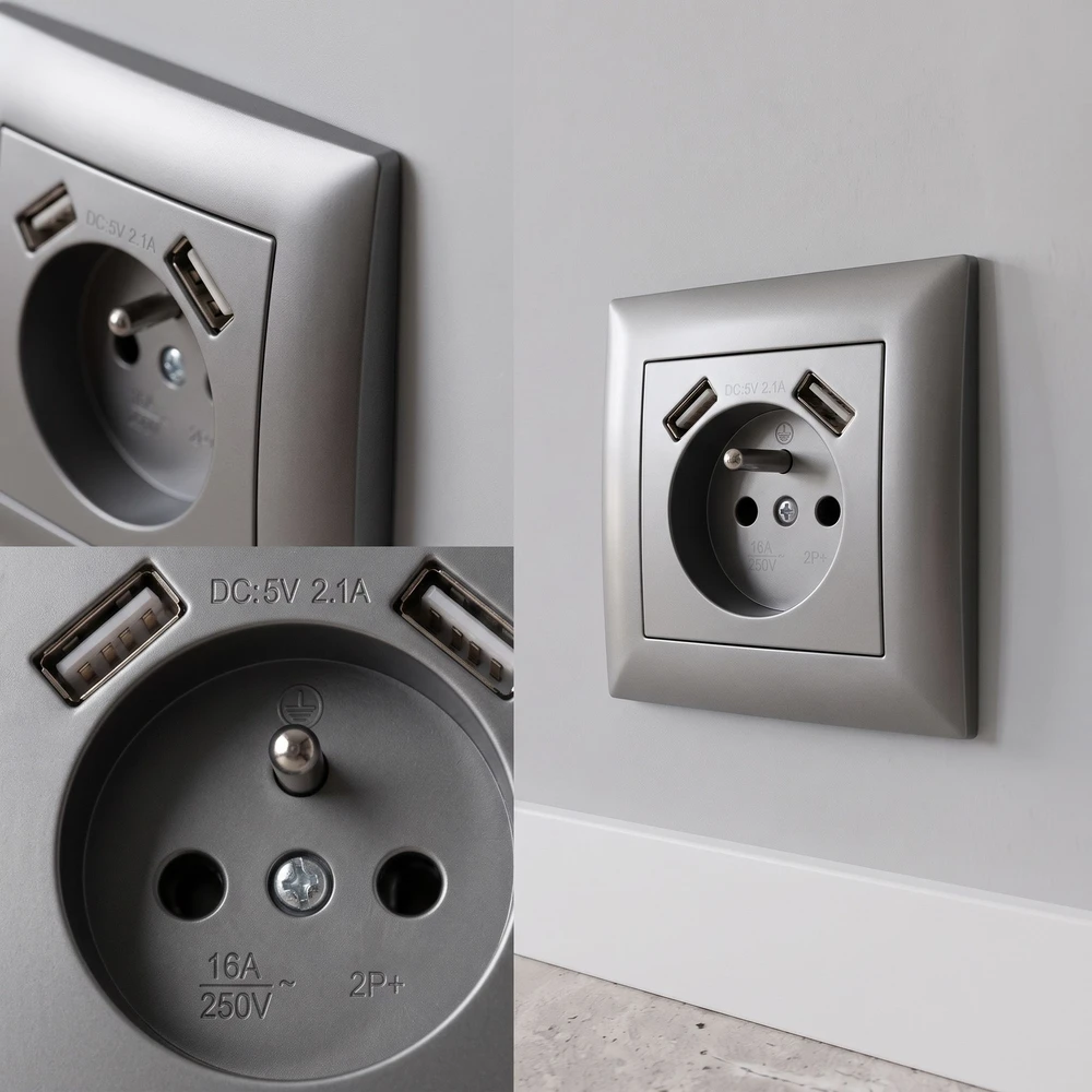 Toolight Viengubas Lizdas Su Įžeminimu + 2x Usb-a Oste Jnh003-g Pilkas