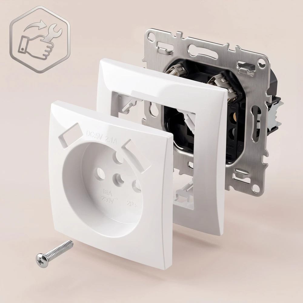 Toolight Viengubas Lizdas Su Įžeminimu + 2x Usb-a Oste Jnh003-g Baltas