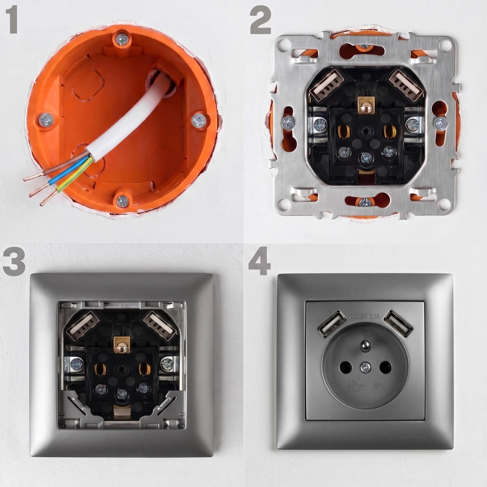 Toolight Viengubas Lizdas Su Įžeminimu + 2x Usb-a Oste Jnh003-g Pilkas