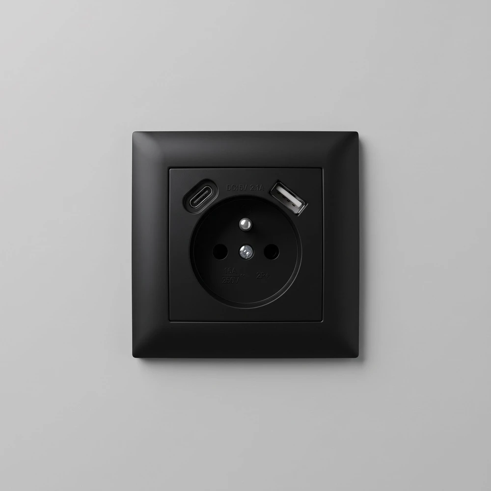Toolight Viengubas Lizdas Su Įžeminimu + Usb-a Usb-c Oste Jnh004-g Juodas