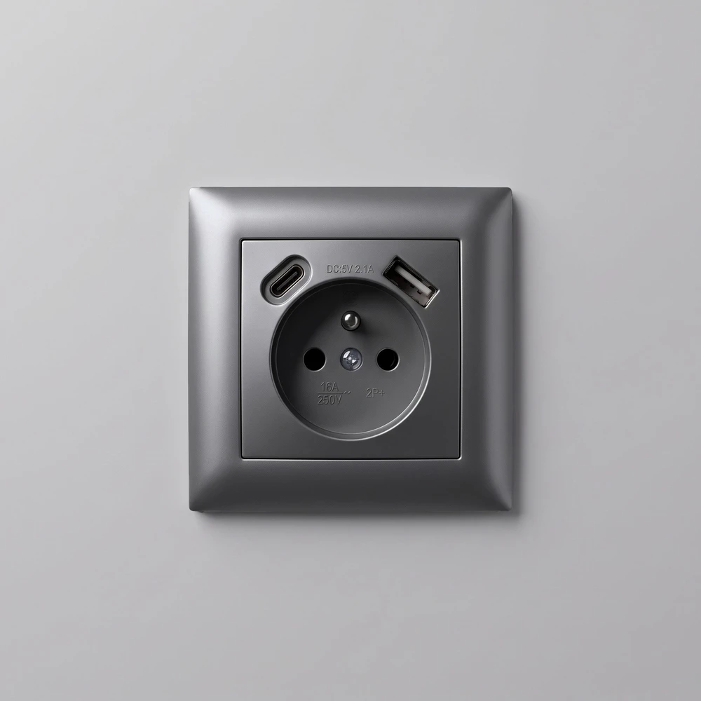Toolight Viengubas Lizdas Su Įžeminimu + Usb-a Usb-c Oste Jnh004-g Pilkas